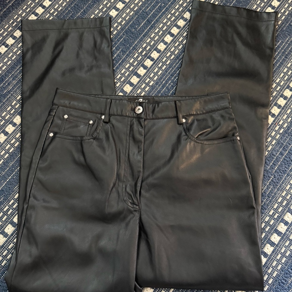 7 For All Mankind Women's Black Pleather Pants - Picture 4 of 5